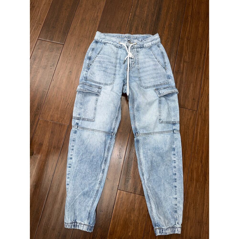 AE Super High-Waisted Cargo Denim Joggers 0 American Eagle